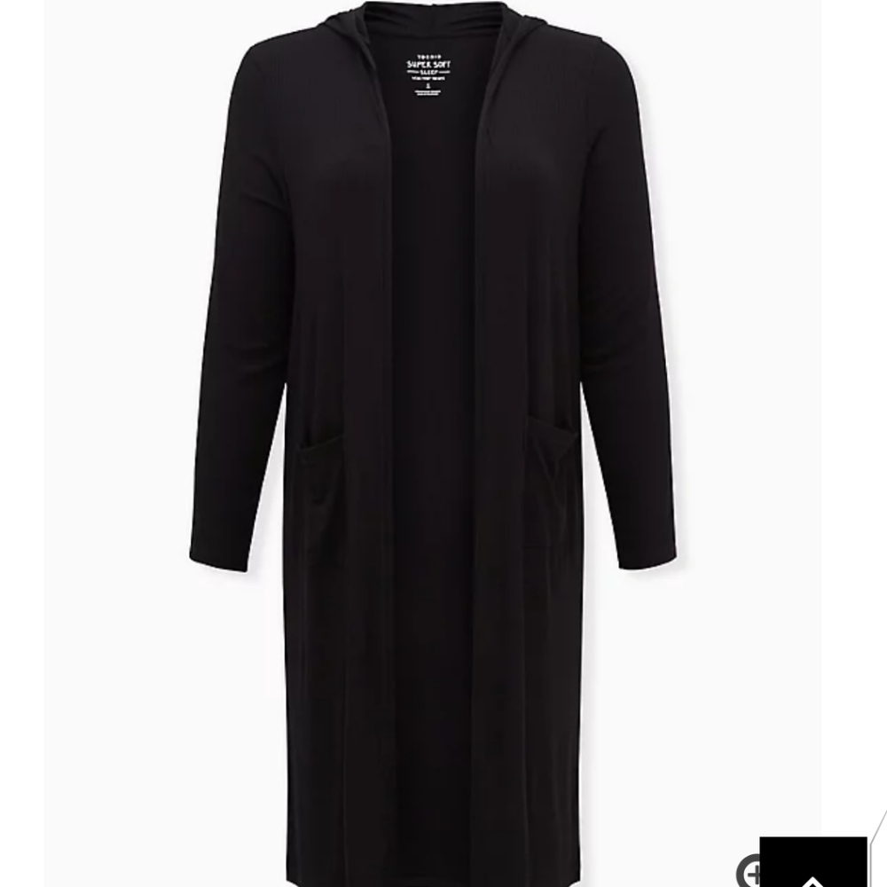 🆕BLACK RIBBED HOODED LOUNGE ROBE HOUSECOAT